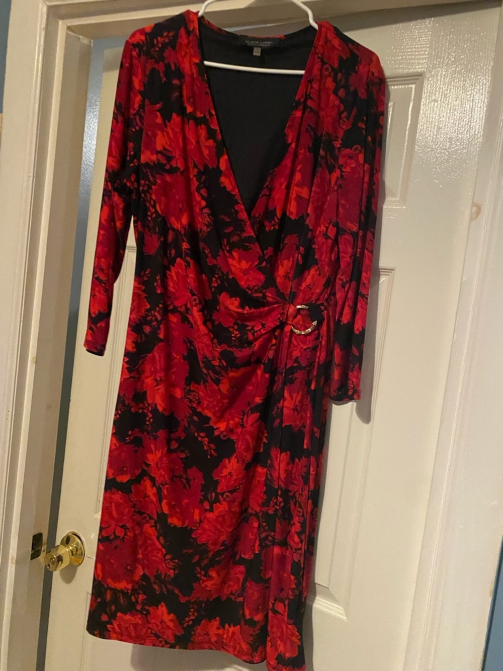 Red Floral Wrap Dress with Ring Detail
